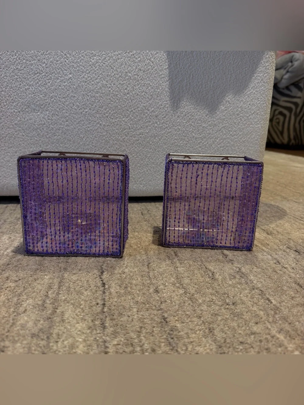 Y2K Purple Beaded Sequins Tea light Votive Candle Holder Set of 2 Sconces